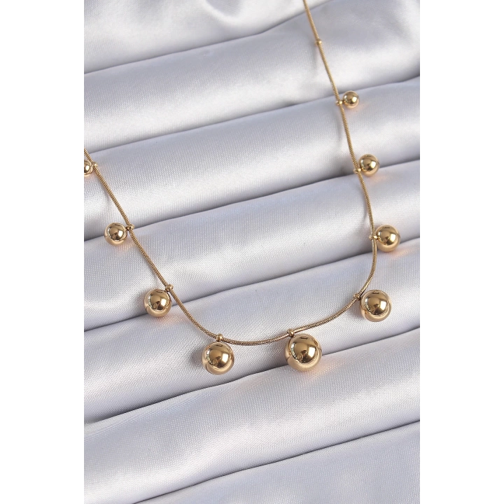 BFS 316L Çelik Gold Renk Top Model Kadın Kolye