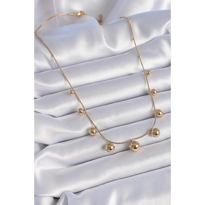 BFS 316L Çelik Gold Renk Top Model Kadın Kolye
