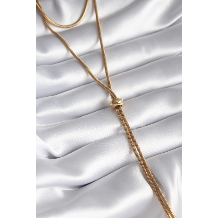 BFS 316L Çelik Gold Renk Tüp Zincir Asansör Model Kadın Kolye