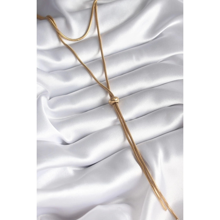 BFS 316L Çelik Gold Renk Tüp Zincir Asansör Model Kadın Kolye