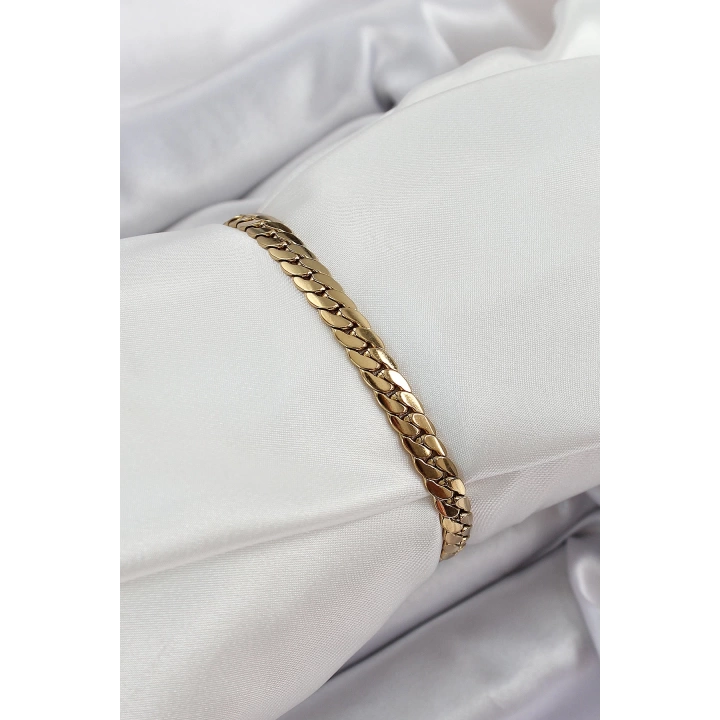 BFS 316L Çelik Gold Renk Yassı Zincir Kadın Bileklik
