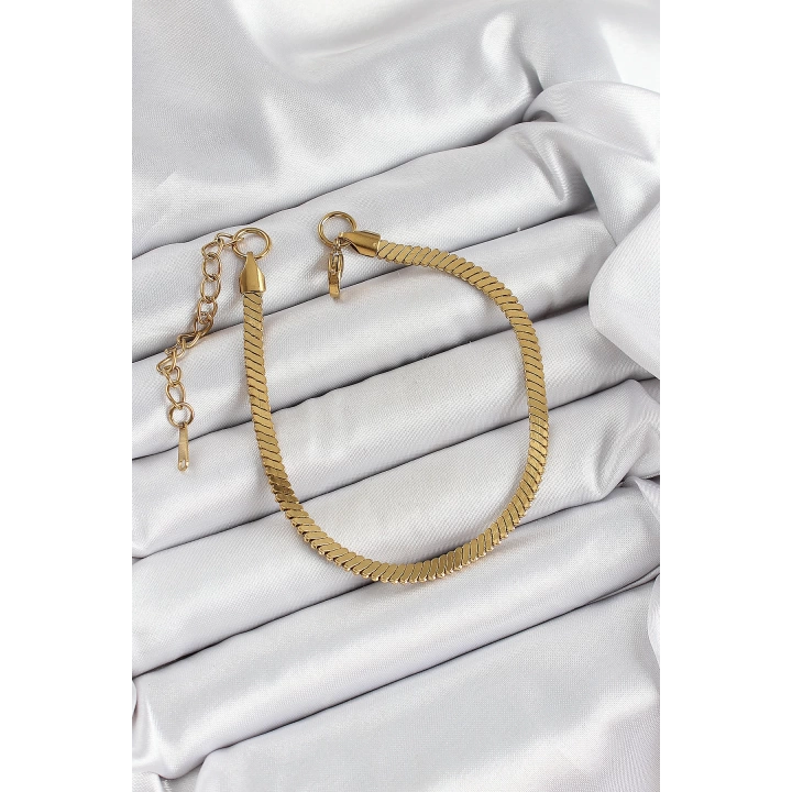 BFS 316L Çelik Gold Renk Yassı Zincir Model Kadın Bileklik