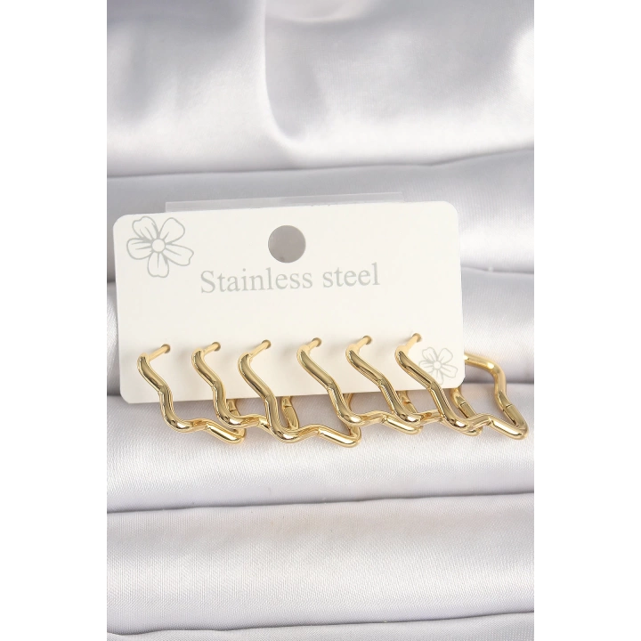 BFS 316L Çelik Gold Renk Yıldız Model Kadın Küpe Seti