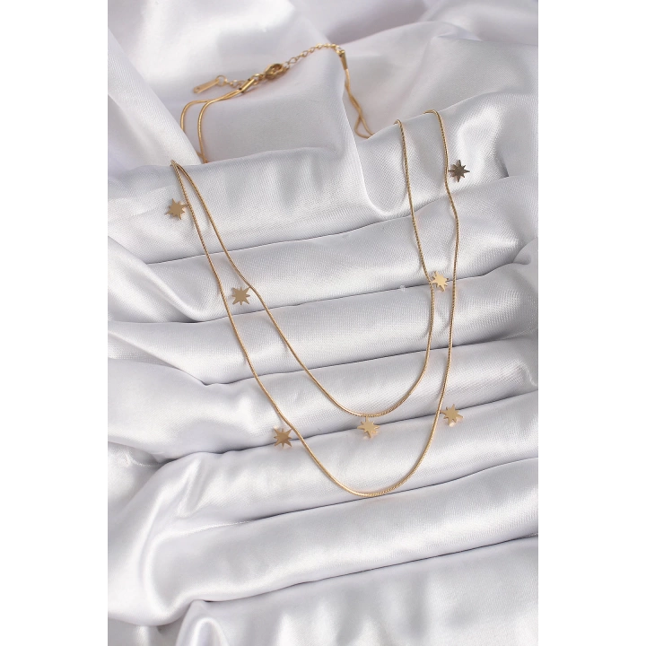 BFS 316L Çelik Gold Renk Zincir 2Li Kutup Yıldızı Model Kadın Kolye