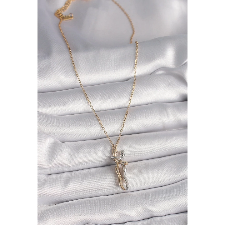 BFS 316L Çelik Gold Renk Zincir Renkli Sarılma Model Kadın Kolye