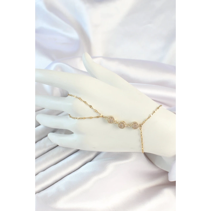 BFS 316L Çelik Gold Renk Zincirli Baget Zirkon Taşlı Şahmeran
