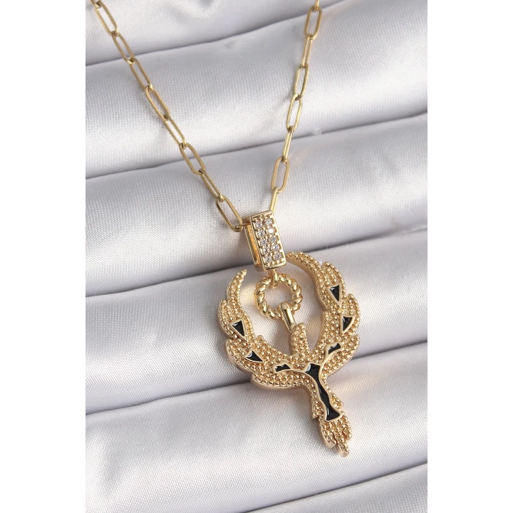 BFS 316L Çelik Gold Renk Zirkon Taşlı Anka Kuşu Model Kadın Kolye