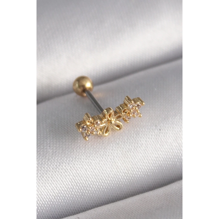 BFS 316L Çelik Gold Renk Zirkon Taşlı Çiçek Tragus Piercing