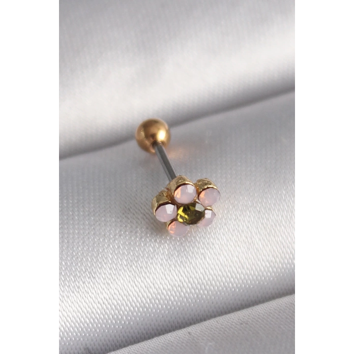 BFS 316L Çelik Gold Renk Zirkon Taşlı Çiçek Tragus Piercing
