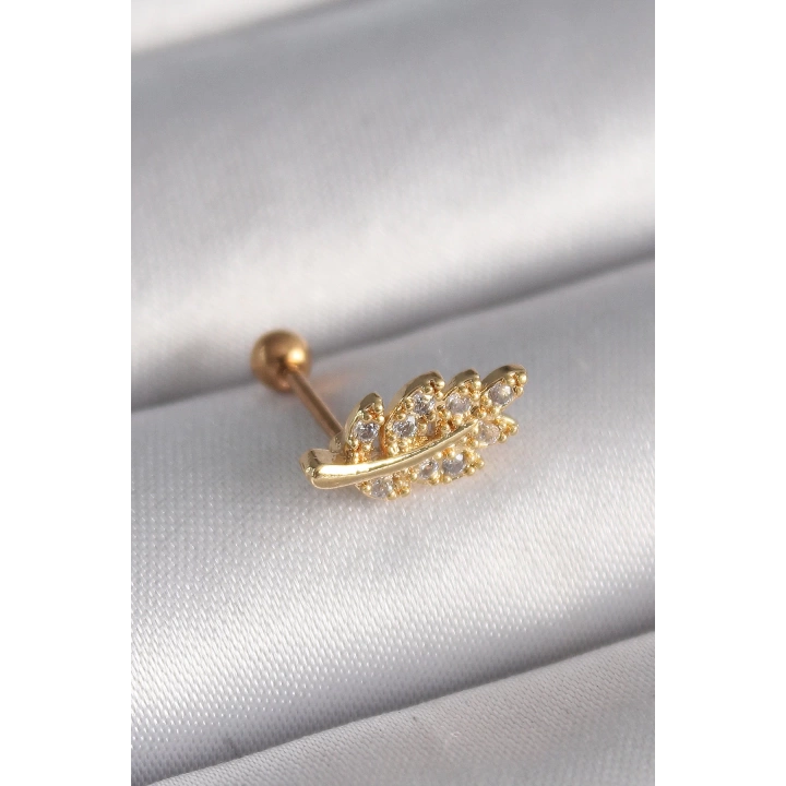 BFS 316L Çelik Gold Renk Zirkon Taşlı Dal Tragus Piercing
