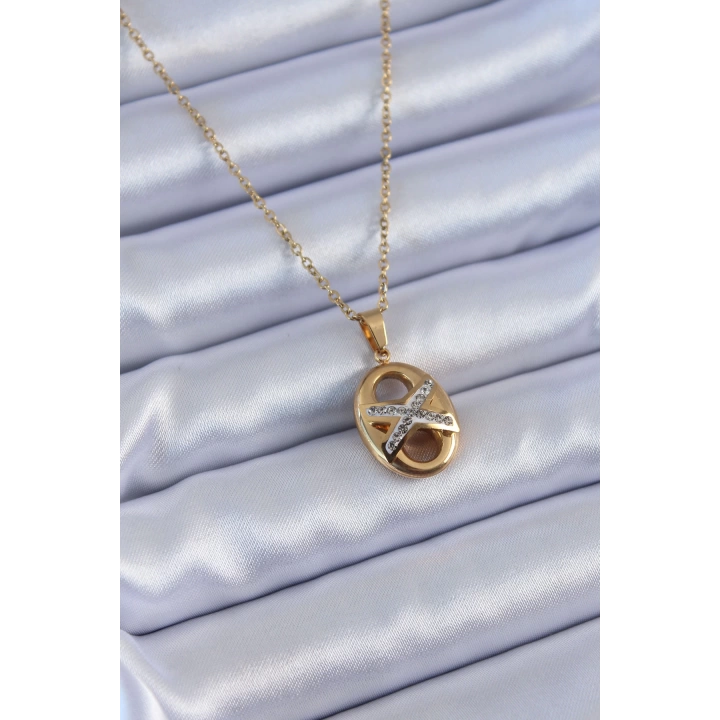 BFS 316L Çelik Gold Renk Zirkon Taşlı Kadın Kolye