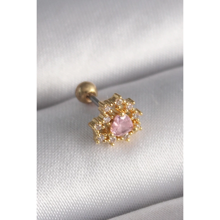 BFS 316L Çelik Gold Renk Zirkon Taşlı Kalp Tragus Piercing