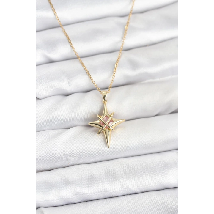 BFS 316L Çelik Gold Renk Zirkon Taşlı Kutup Yıldızı Model Kadın Kolye