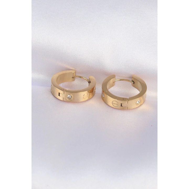 BFS 316L Çelik Gold Renk Zirkon Taşlı Model Halka Küpe