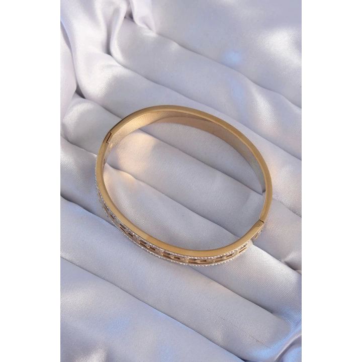 BFS 316L Çelik Gold Renk Zirkon Taşlı Model Kelepçe