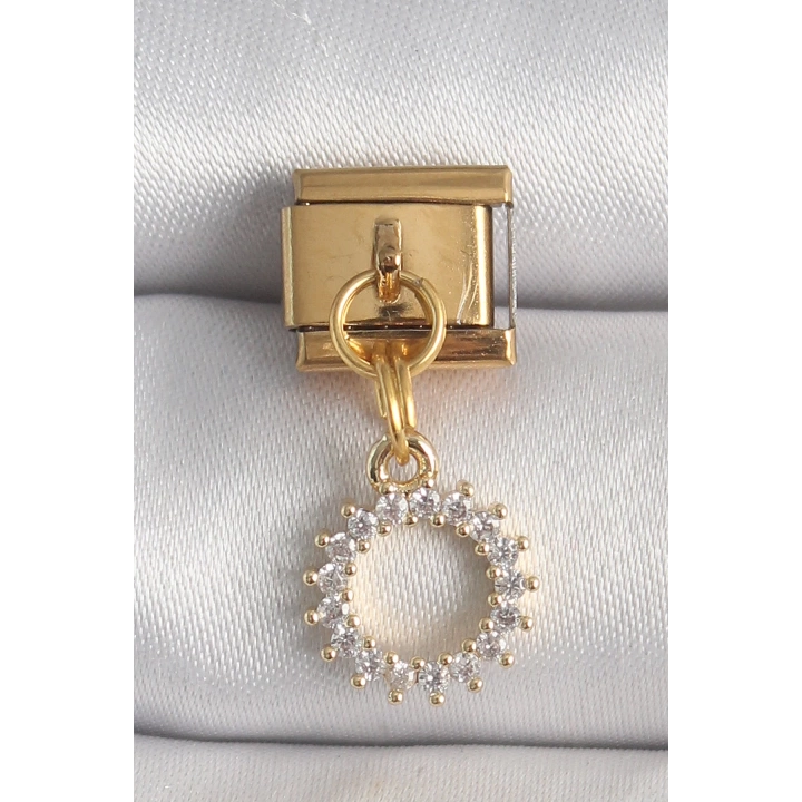 BFS 316L Çelik Gold Renk Zirkon Taşlı Sallantı Güneş Model Nomination Charm