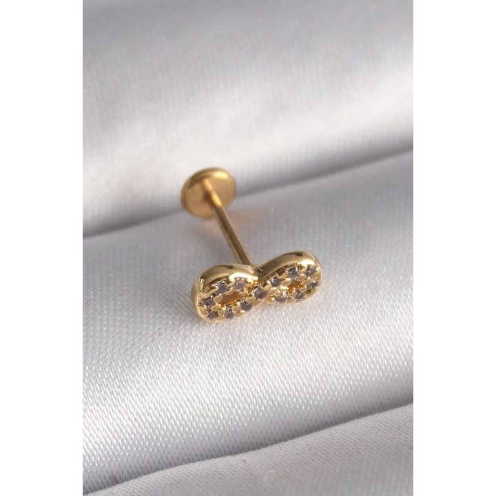 BFS 316L Çelik Gold Renk Zirkon Taşlı Sonsuzluk Model Tragus Piercing