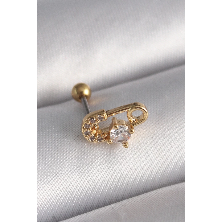 BFS 316L Çelik Gold Renk Zirkon Taşlı Toplu İğne Tragus Piercing