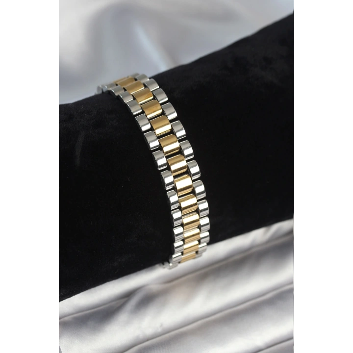 BFS 316L Çelik Gold ve Gümüş Renk 12 mm Kalınlık Erkek Bileklik
