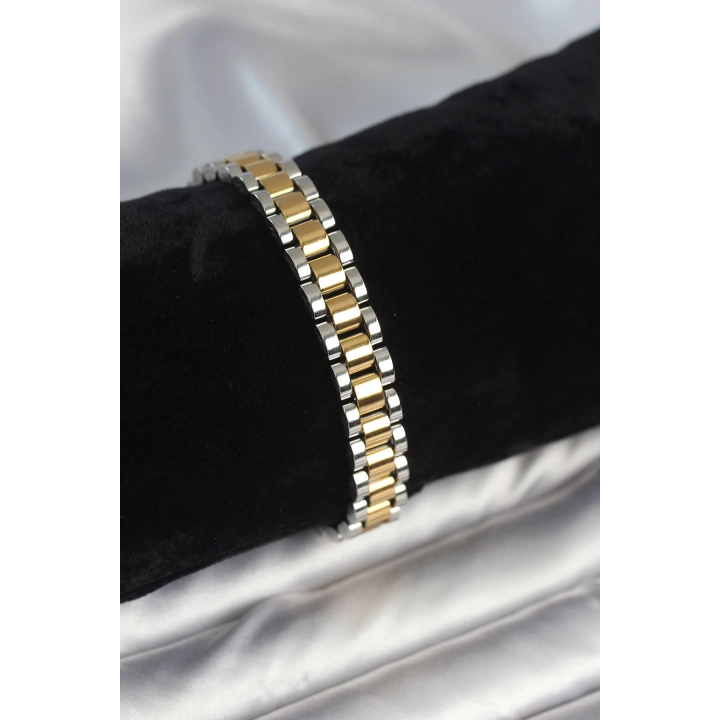 BFS 316L Çelik Gold ve Gümüş Renk 9 mm Kalınlık Erkek Bileklik