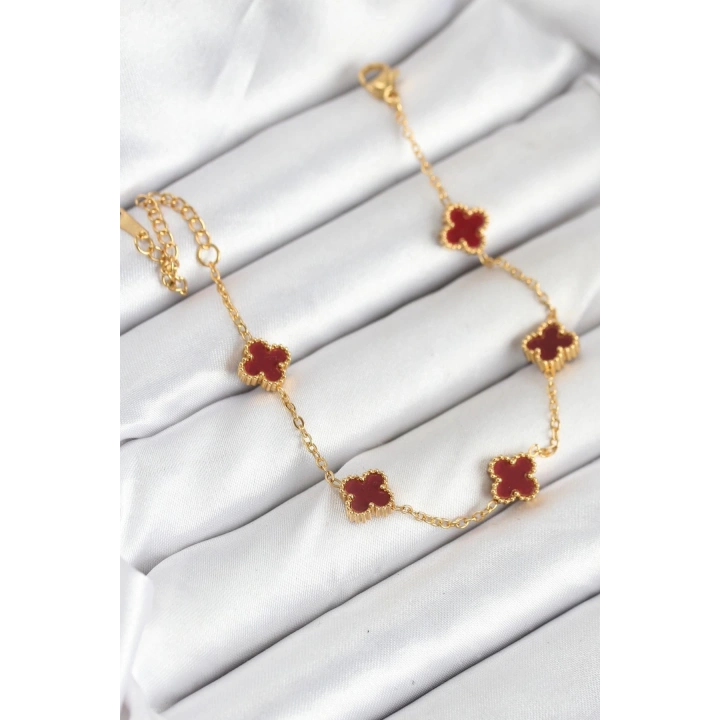 BFS 316L Çelik Gold Zincir Baby Boy Bordo Renk Bileklik