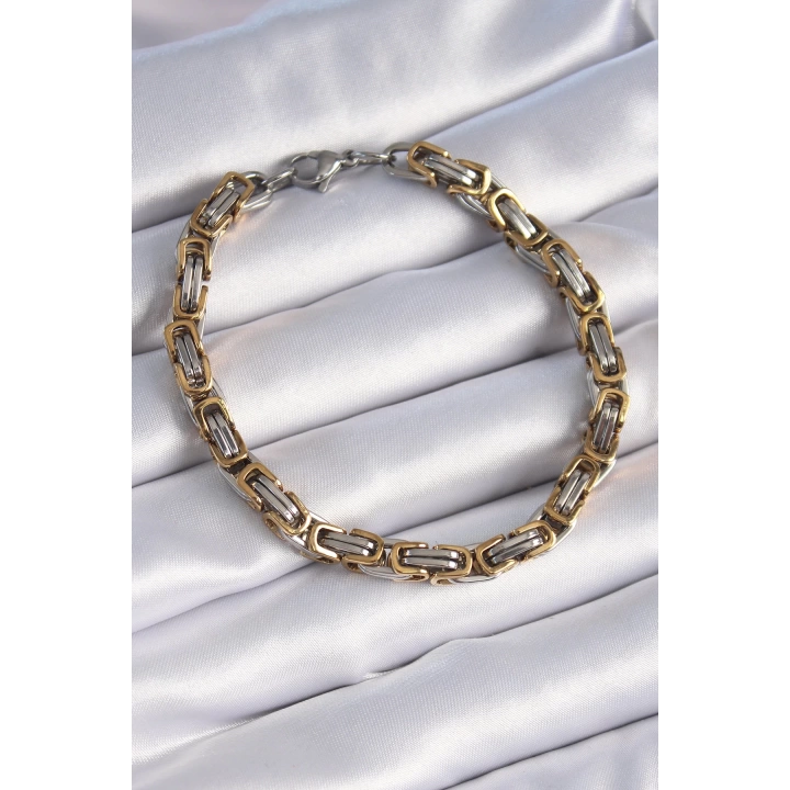 BFS 316L Çelik Gümüş Gold Renk Kral Zincir Model Erkek Bileklik