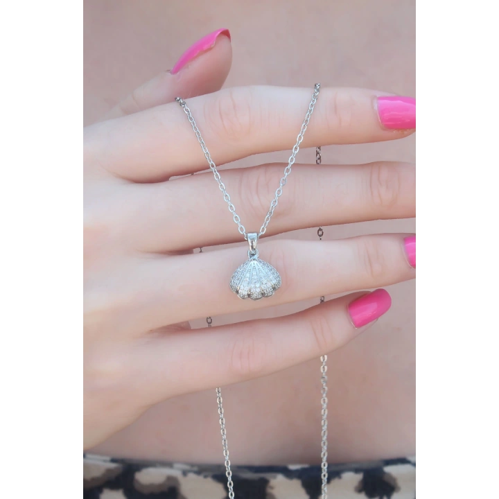 BFS 316L Çelik Gümüş Renk Açılır Midye Model Kadın Kolye