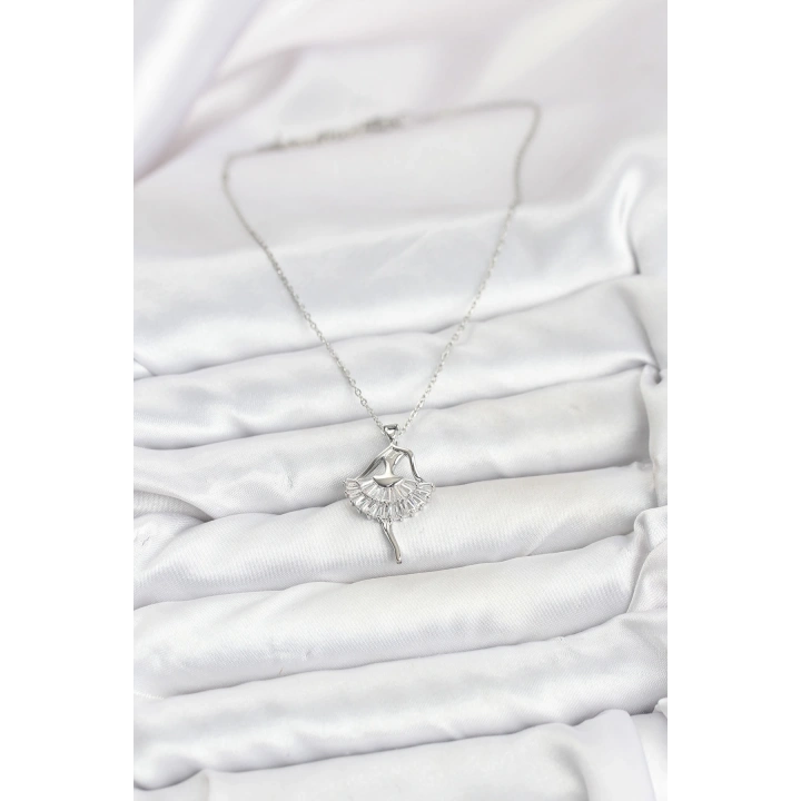 BFS 316L Çelik Gümüş Renk Balerin Model Kadın Kolye