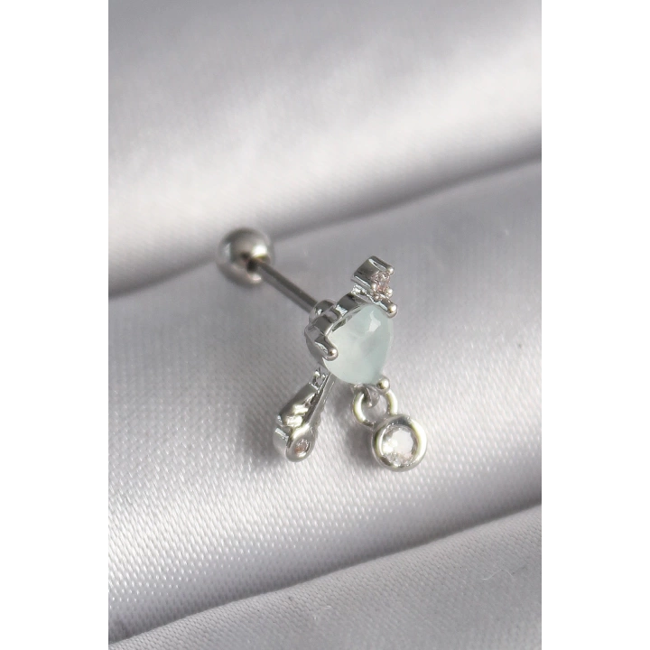 BFS 316L Çelik Gümüş Renk Beyaz Minelik Kalp Sallantı Zirkon Taş Detay Tragus Piercing