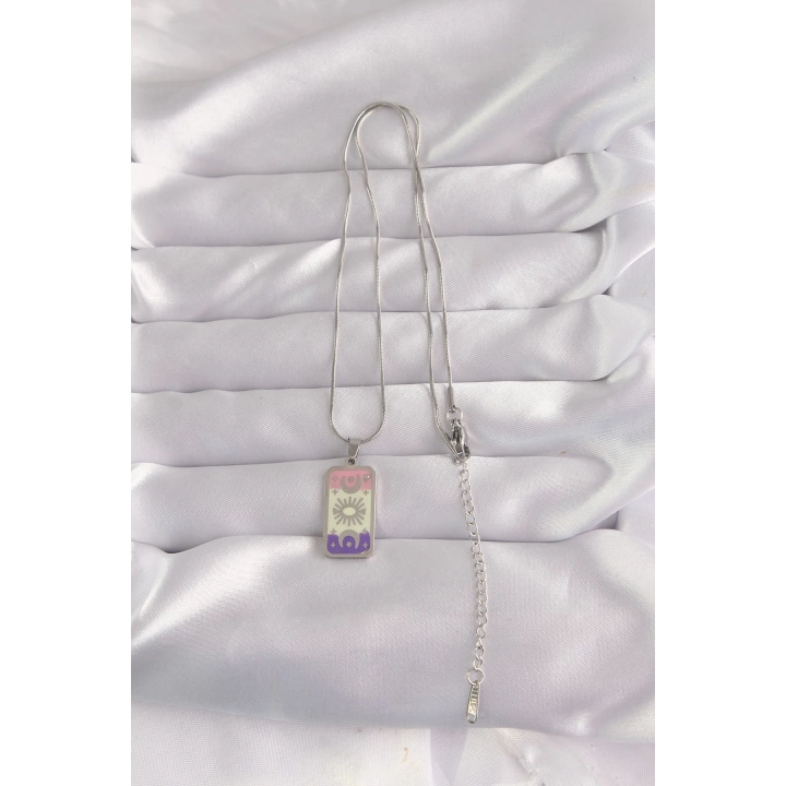BFS 316L Çelik Gümüş Renk Karışık Mineli Ay Figür Tarot Kolye