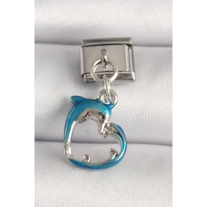 BFS 316L Çelik Gümüş Renk Mavi Yunus Model Nomination Charm