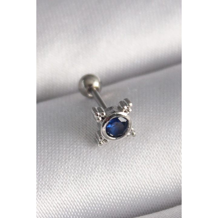 BFS 316L Çelik Gümüş Renk Mavi Zirkon Taşlı Tragus Piercing