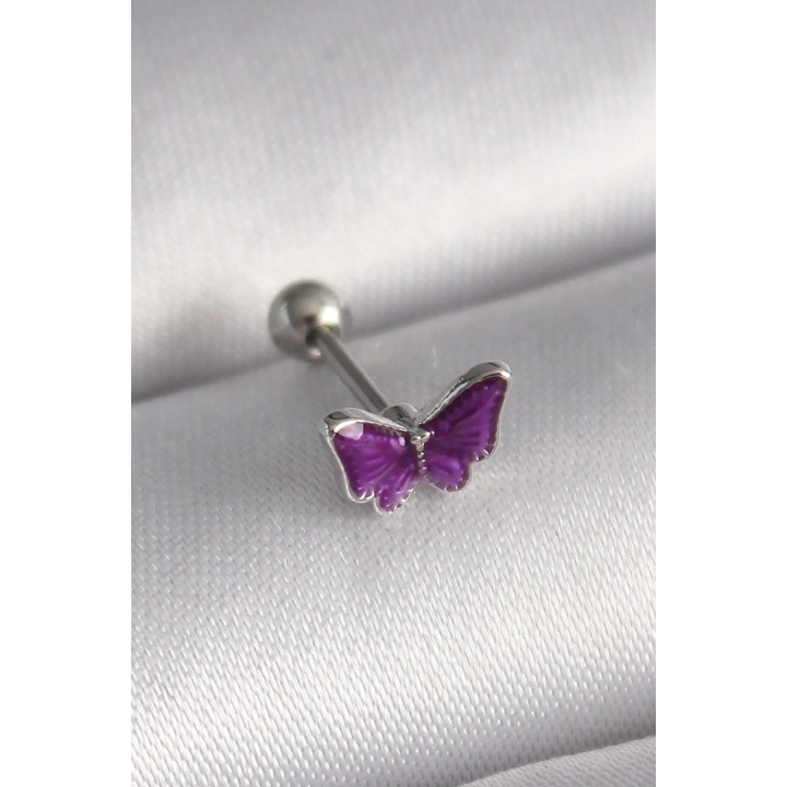 BFS 316L Çelik Gümüş Renk Mor Kelebek Model Tragus Piercing