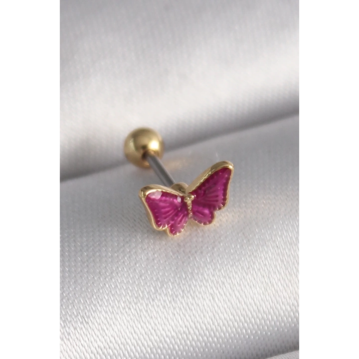 BFS 316L Çelik Gümüş Renk Pembe Kelebek Model Tragus Piercing