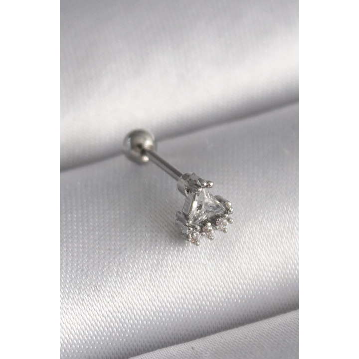 BFS 316L Çelik Gümüş Renk Üçgen Zirkon Taşlı Tragus Piercing