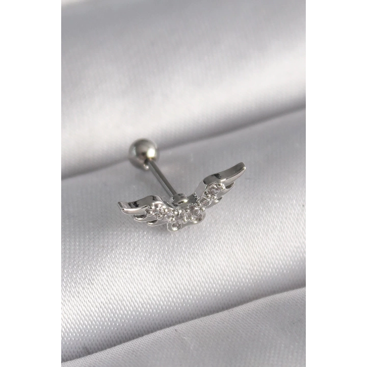 BFS 316L Çelik Gümüş Renk Zirkon Taş Detay Kanat Model Tragus Piercing