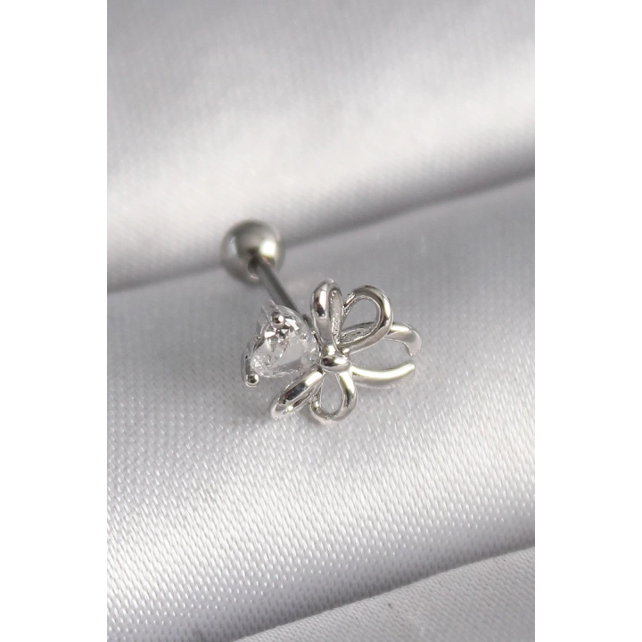 BFS 316L Çelik Gümüş Renk Zirkon Taş Detay Kurdele Model Tragus Piercing