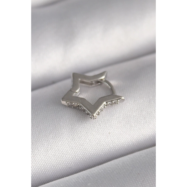 BFS 316L Çelik Gümüş Renk Zirkon Taş Detay Yıldız Model Tragus Piercing