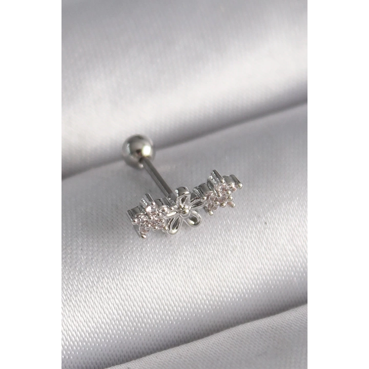 BFS 316L Çelik Gümüş Renk Zirkon Taşlı Çiçek Tragus Piercing