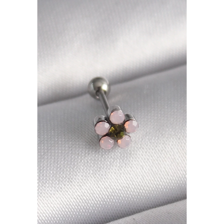 BFS 316L Çelik Gümüş Renk Zirkon Taşlı Çiçek Tragus Piercing
