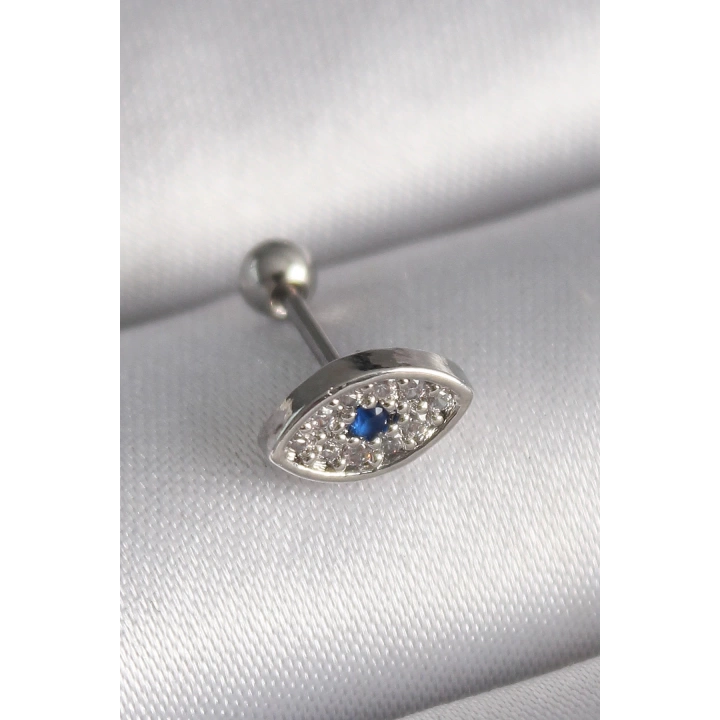 BFS 316L Çelik Gümüş Renk Zirkon Taşlı Göz Tragus Piercing