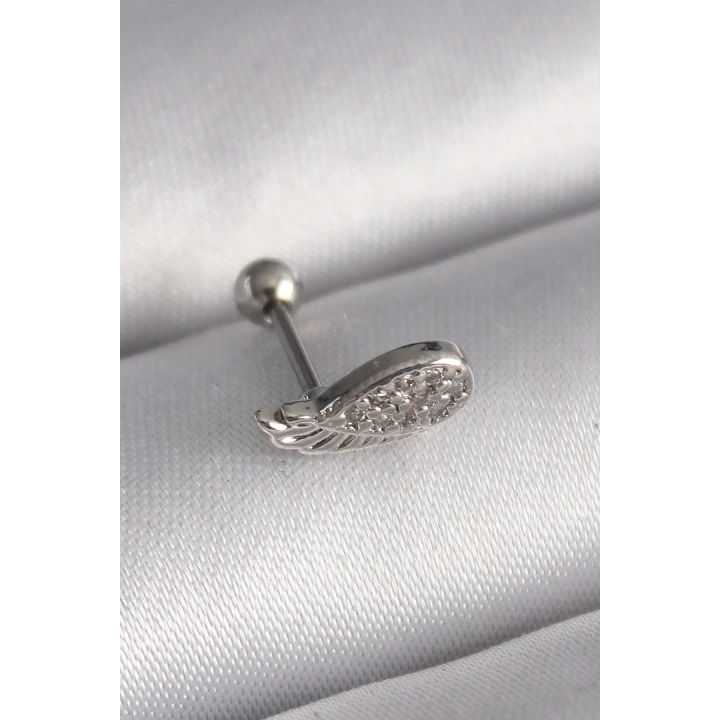 BFS 316L Çelik Gümüş Renk Zirkon Taşlı Kanat Tragus Piercing