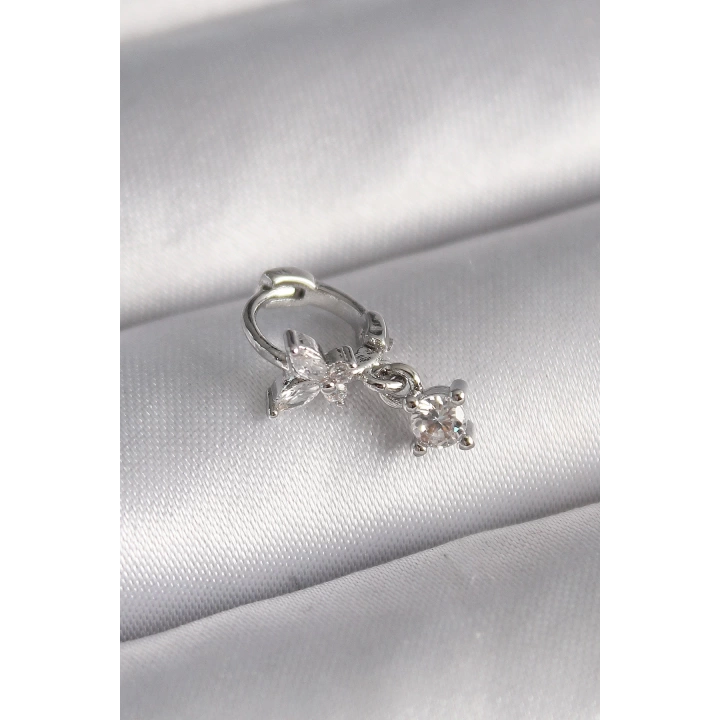 BFS 316L Çelik Gümüş Renk Zirkon Taşlı Kelebek Model Sallantı Detay Tragus Piercing