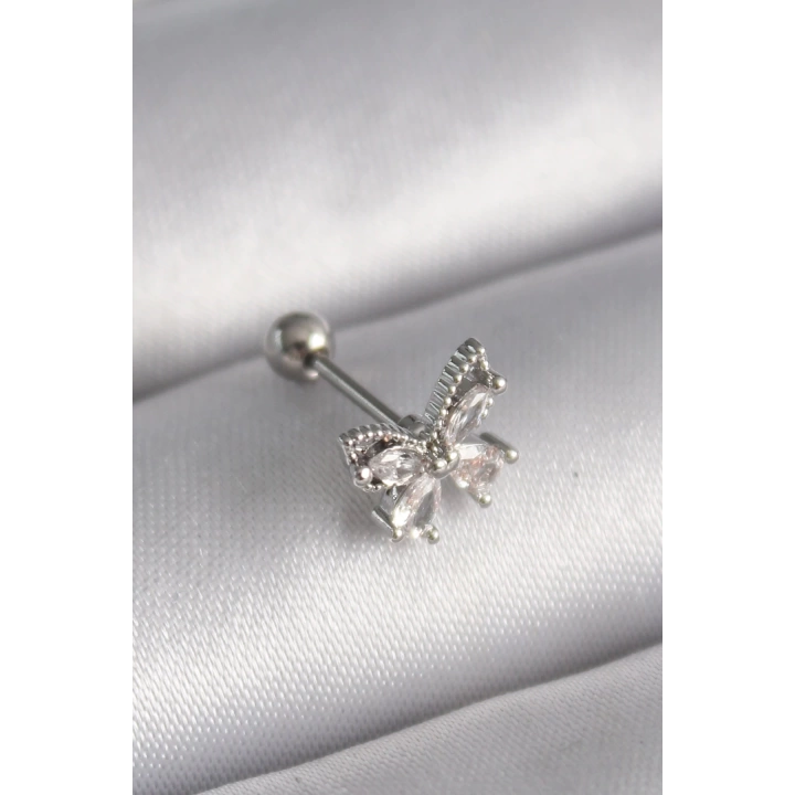 BFS 316L Çelik Gümüş Renk Zirkon Taşlı Kelebek Tragus Piercing
