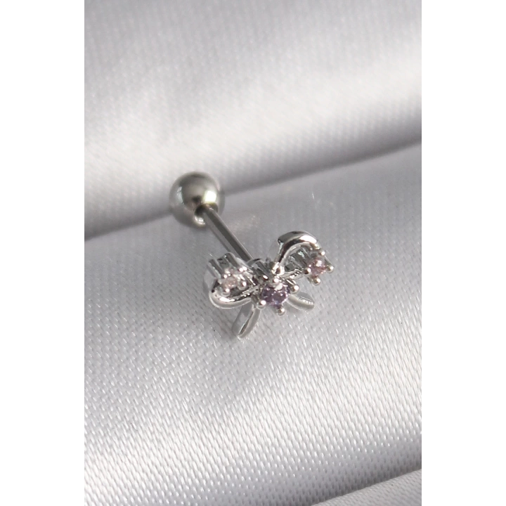 BFS 316L Çelik Gümüş Renk Zirkon Taşlı Kurdele Tragus Piercing