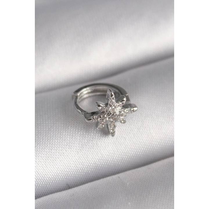 BFS 316L Çelik Gümüş Renk Zirkon Taşlı Kutup Yıldızı Model Tragus Piercing