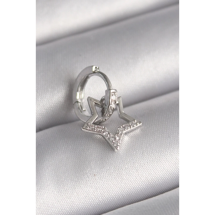 BFS 316L Çelik Gümüş Renk Zirkon Taşlı Sallantı Yıldız Model Tragus Piercing