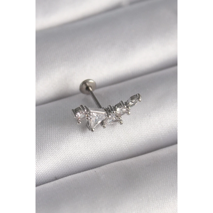 BFS 316L Çelik Gümüş Renk Zirkon Taşlı Tragus Piercing