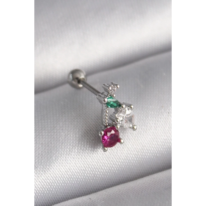 BFS 316L Çelik Gümüş Renk Zirkon Taşlı Tragus Piercing