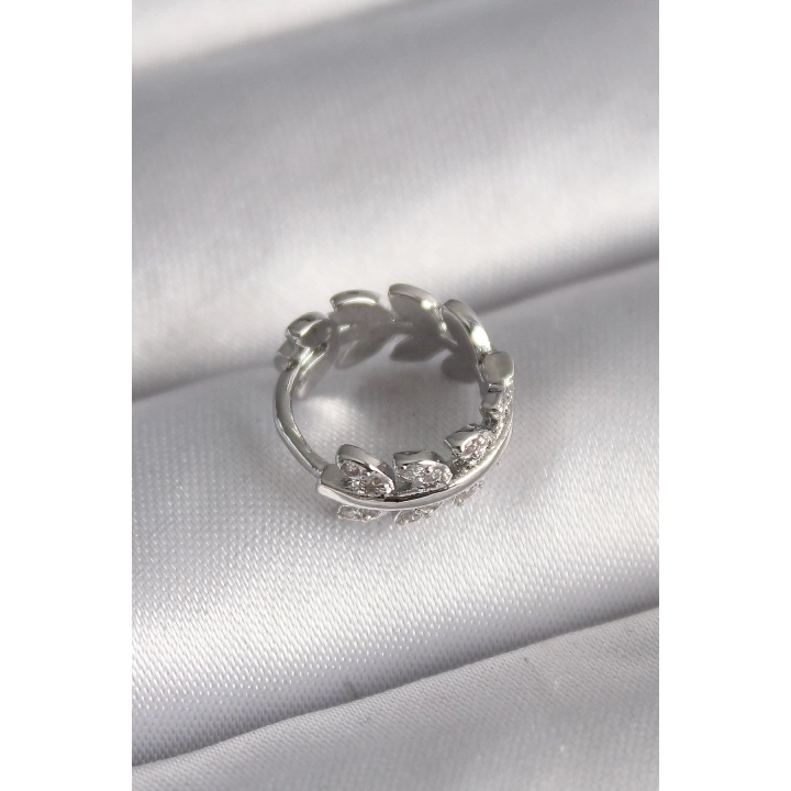 BFS 316L Çelik Gümüş Renk Zirkon Taşlı Yaprak Model Tragus Piercing
